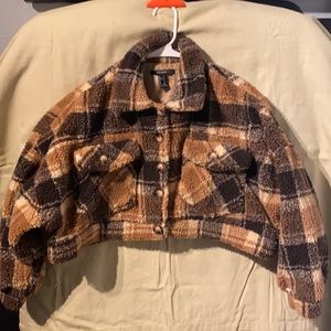 Fuzzy Checkered Cropped Jacket